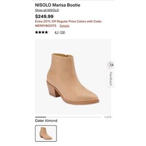 Nisolo Marisa Bootie Womens 9.5 Almond Tan Leather Ankle Boots Block Heel Zip